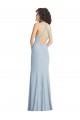 Affordable Sleeveless High Neck Stretch Crepe Light Sky Blue Long Formal Evening Dress