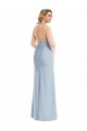 Affordable Sleeveless Halter Neck Stretch Crepe Light Sky Blue Long Evening Dress