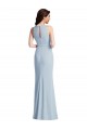 Affordable Sleeveless Halter Neck Stretch Crepe Light Sky Blue Long Formal Dress