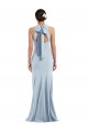 Affordable Sleeveless Jewel Neck Stretch Crepe Light Sky Blue Long Formal Evening Dress
