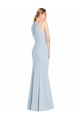 Affordable Sleeveless Halter Neck Stretch Crepe Light Sky Blue Long Semi Formal Evening Dress