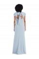 Affordable Cap Sleeves Jewel Neck Stretch Crepe Light Sky Blue Long Semi Formal Evening Dress
