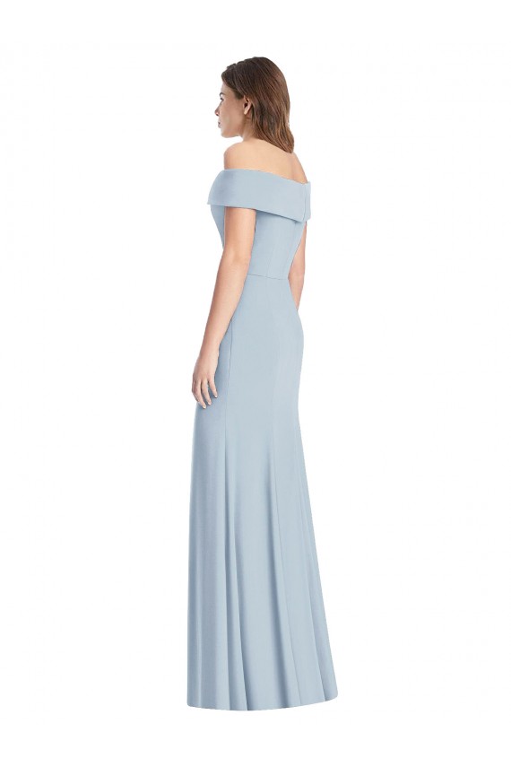 Affordable Sleeveless Off the Shoulder Stretch Crepe Light Sky Blue Long Formal Dress