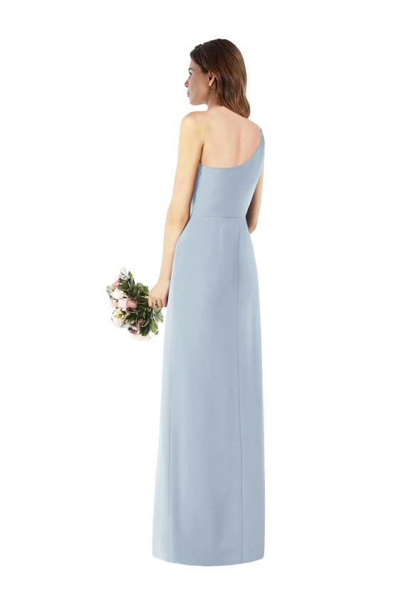 Affordable Sleeveless One Shoulder Stretch Crepe Light Sky Blue Long Semi Formal Evening Dress