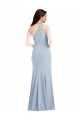 Affordable Sleeveless One Shoulder Stretch Crepe Light Sky Blue Long Formal Dress