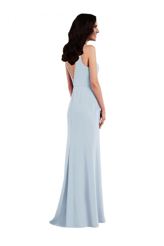 Affordable Sleeveless V-Neck Stretch Crepe Light Sky Blue Long Formal Dress