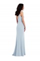 Affordable Sleeveless V-Neck Stretch Crepe Light Sky Blue Long Formal Dress