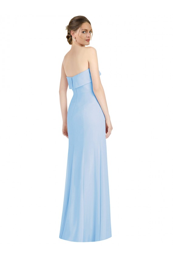 Affordable Sleeveless Strapless Soft Chiffon Light Sky Blue Long Black Tie Evening Dress
