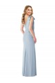 Affordable Sleeveless V-Neck Stretch Crepe Light Sky Blue Long Semi Formal Evening Dress