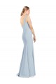 Affordable Sleeveless V-Neck Stretch Crepe Light Sky Blue Long Evening Dress