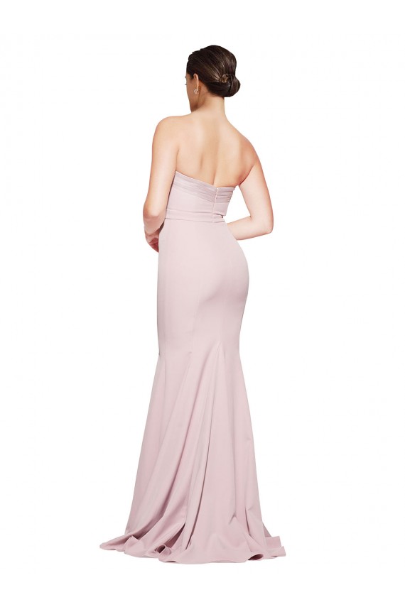 Affordable Sleeveless Strapless Stretch Crepe Mauve Sweep Train Formal Evening Dress
