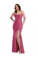 Affordable Sleeveless Cowl Neck Silky Satin Fuchsia Long Plus Size Formal Evening Dress