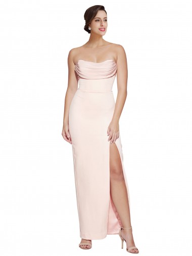 Affordable Sleeveless Cowl Neck Stretch Satin Long Formal Evening Dress