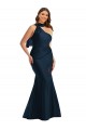 Affordable Sleeveless Halter Neck Silky Satin Dark Navy Long Plus Size Formal Evening Dress