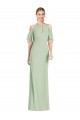 Affordable Cold Shoulder Halter Neck Soft Chiffon Sage Long Semi Formal Evening Dress