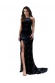 Affordable Sleeveless High Neck Lace Black Long Black Tie Evening Dress