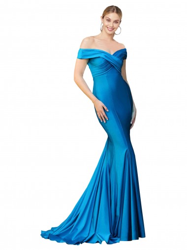 Affordable Sleeveless High Neck Satin Peacock Blue Long Formal Evening Dress