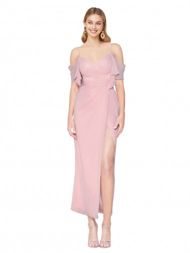 Affordable Cold Shoulder High Neck Soft Chiffon Primrose Knee Length Formal Evening Dress