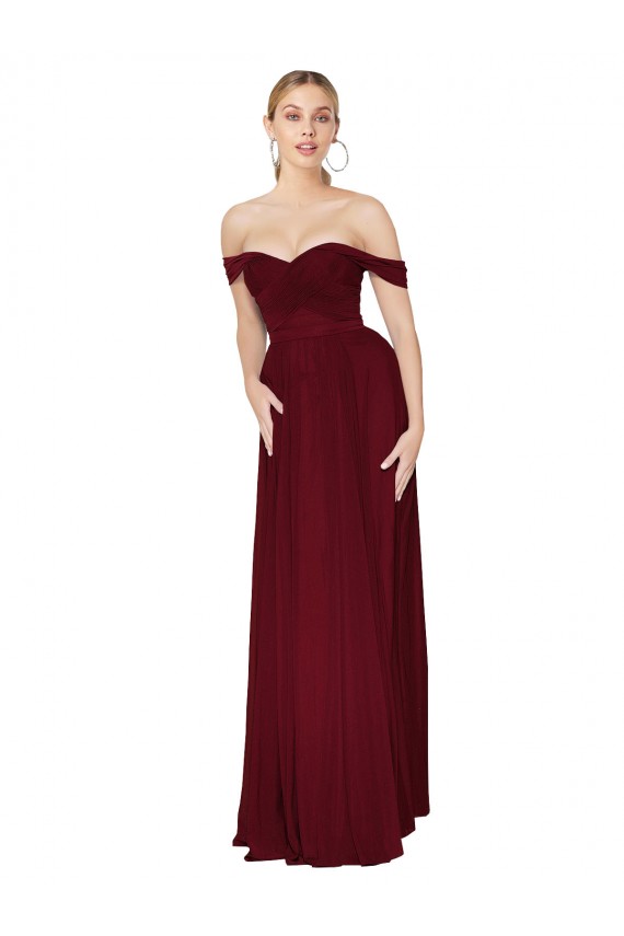Affordable Sleeveless High Neck Soft Chiffon Burgundy Mermaid Long Formal Dress