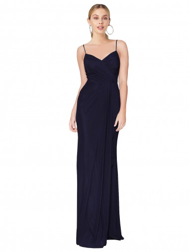 Affordable Sleeveless High Neck Soft Chiffon Dark Navy Mermaid Long Evening Dress