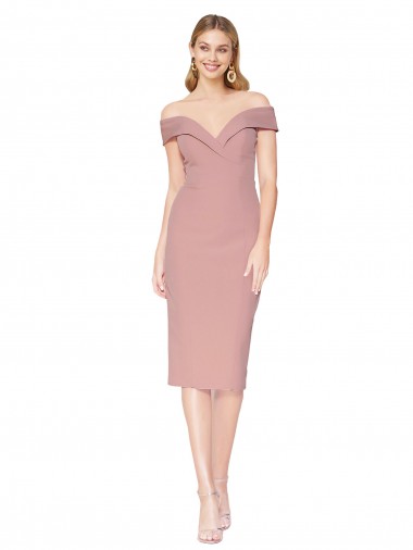 Affordable Sleeveless High Neck Stretch Crepe Dusty Pink Knee Length Black Tie Evening Dress