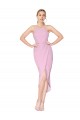 Affordable Sleeveless High Neck Stretch Crepe Orchid Knee Length Evening Dress