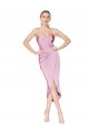 Affordable Sleeveless High Neck Stretch Crepe Orchid Knee Length High Low Evening Dress