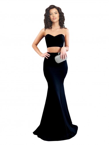 Affordable Sleeveless High Neck Stretch Crepe Black Mermaid Long Formal Evening Dress