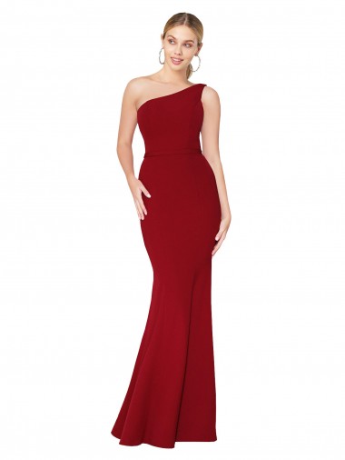 Affordable Sleeveless High Neck Stretch Crepe Burgundy Long Formal Evening Dress