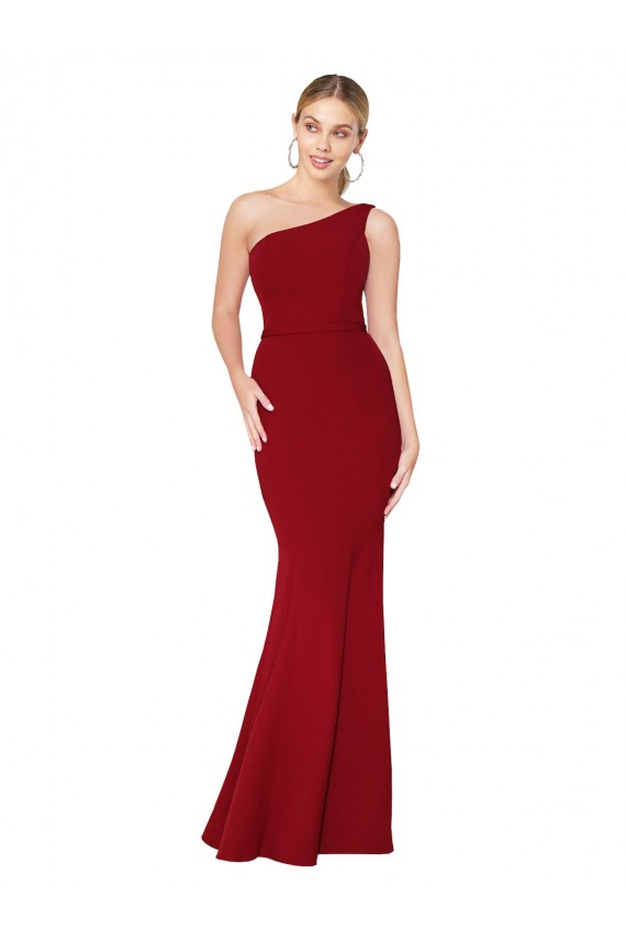 Affordable Sleeveless High Neck Stretch Crepe Burgundy Long Formal Evening Dress