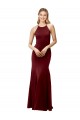Affordable Sleeveless High Neck Stretch Crepe Burgundy Gold Long Formal Evening Dress