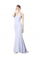 Affordable Sleeveless High Neck Stretch Crepe Light Sky Blue Long Evening Dress