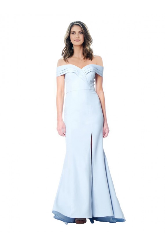 Affordable Sleeveless High Neck Stretch Crepe Light Sky Blue Long Evening Gowns