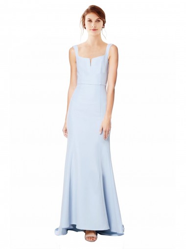 Affordable Sleeveless High Neck Stretch Crepe Light Sky Blue Mermaid Long Formal Dress