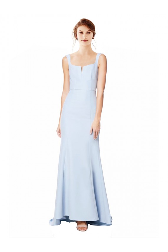 Affordable Sleeveless High Neck Stretch Crepe Light Sky Blue Mermaid Long Formal Dress