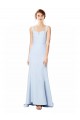 Affordable Sleeveless High Neck Stretch Crepe Light Sky Blue Mermaid Long Formal Dress