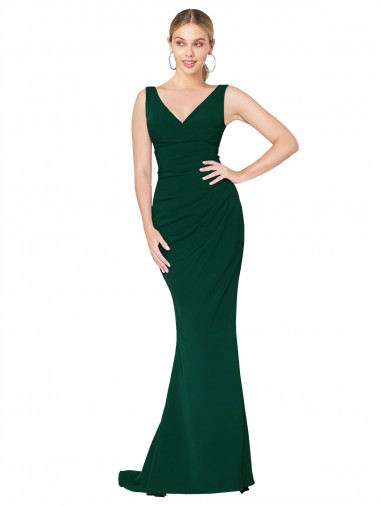 Affordable Sleeveless High Neck Stretch Crepe Midnight Green Long Formal Evening Dress