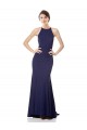Affordable Sleeveless High Neck Stretch Crepe Navy Blue Long Evening Dress