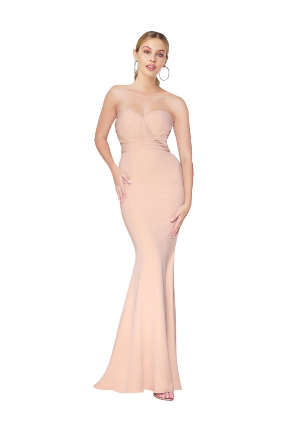 Affordable Sleeveless High Neck Stretch Crepe Nude Long Formal Dress