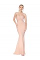 Affordable Sleeveless High Neck Stretch Crepe Nude Long Formal Dress