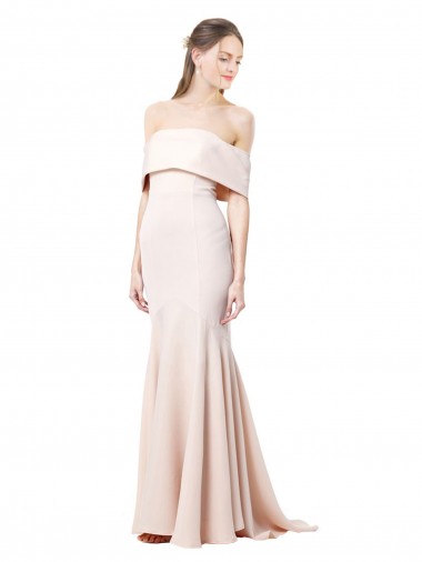 Affordable Sleeveless High Neck Stretch Crepe Nude Long Formal Evening Dress
