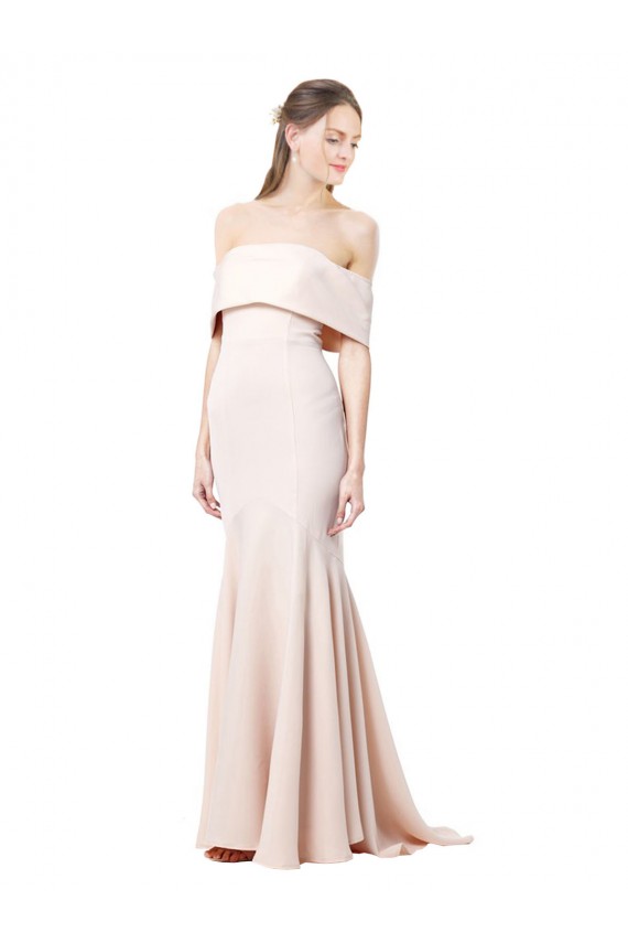 Affordable Sleeveless High Neck Stretch Crepe Nude Long Formal Evening Dress