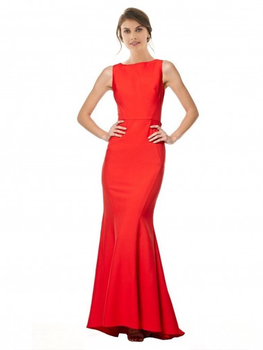Affordable Sleeveless High Neck Stretch Crepe Red Long Evening Gown