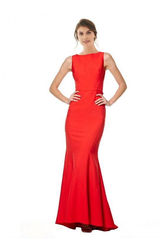 Affordable Sleeveless High Neck Stretch Crepe Red Long Evening Gown
