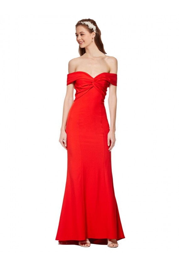 Affordable Sleeveless High Neck Stretch Crepe Red Long Evening Dress