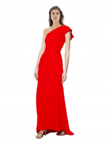 Affordable Sleeveless High Neck Stretch Crepe Red Long Formal Dress