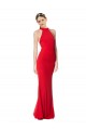 Affordable Sleeveless High Neck Stretch Crepe Red Long Evening Dresses