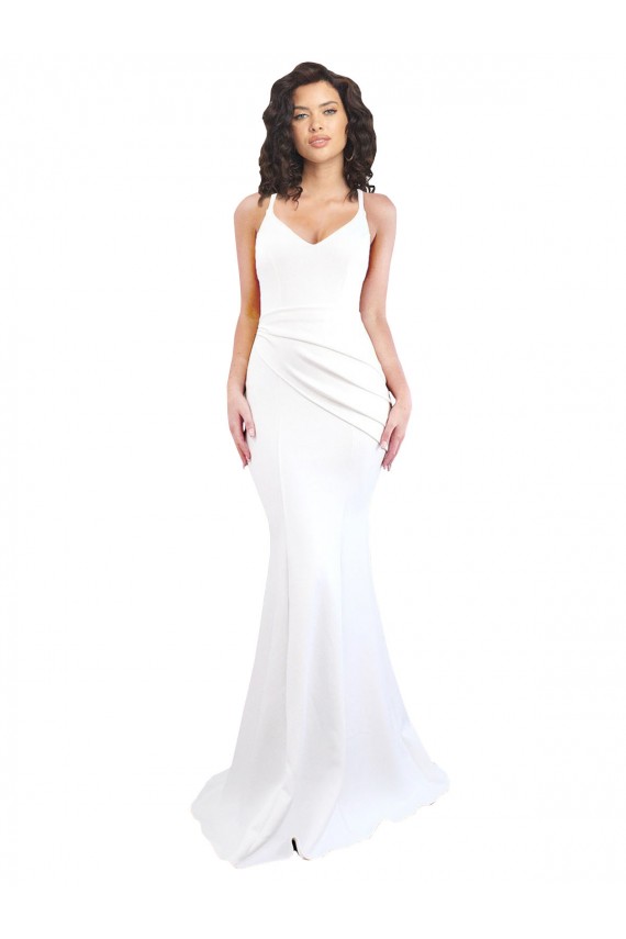 Affordable Sleeveless High Neck Stretch Crepe White Long Black Tie Evening Dress