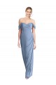 Affordable Sleeveless Off the Shoulder Soft Chiffon Dusty Blue Long Semi Formal Evening Dress