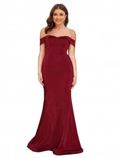 Affordable Sleeveless Off the Shoulder Spandex Burgundy Long Plus Size Formal Evening Dress